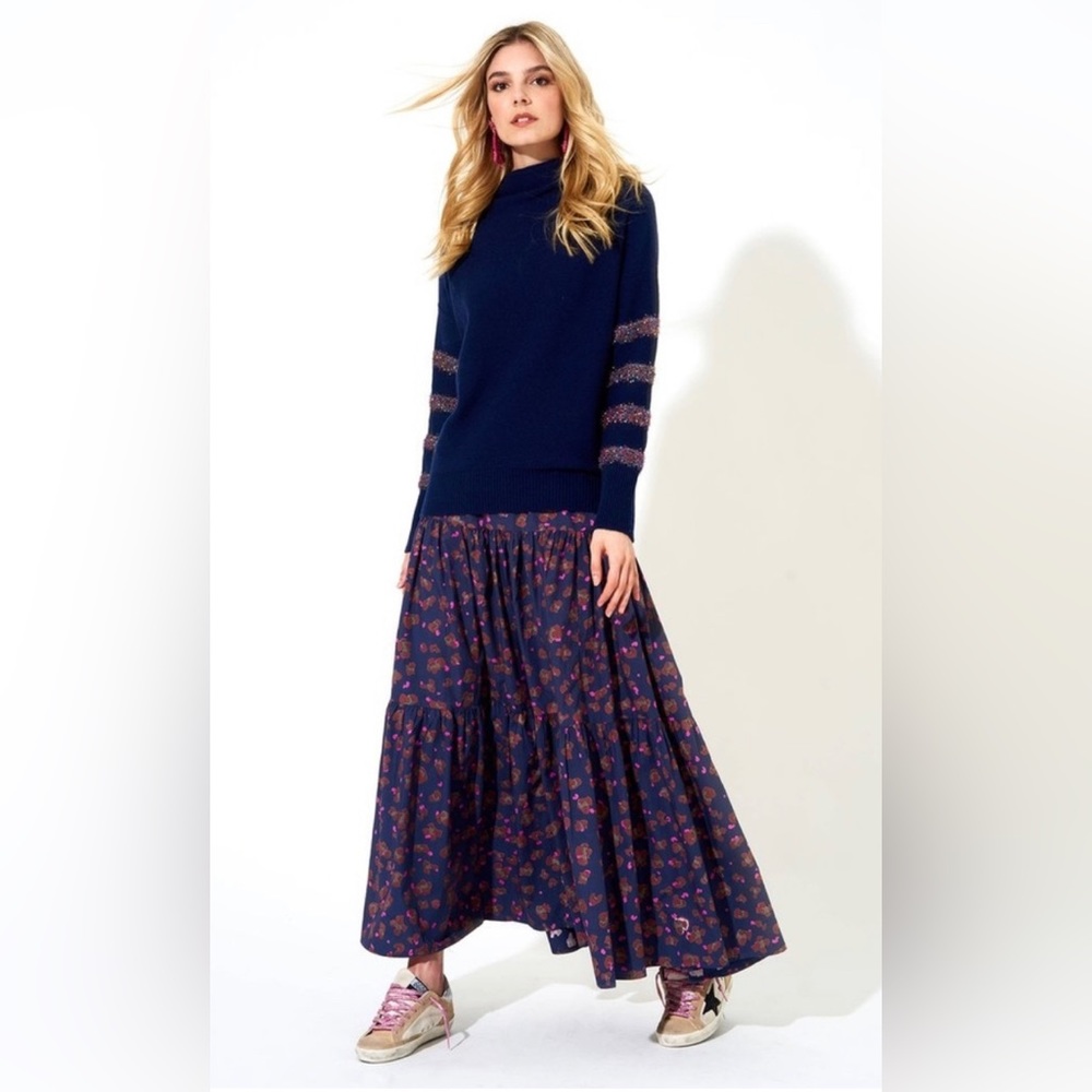 Like New Oliphant Leopard Maxi Skirt in Navy - Sz M (fits like L)